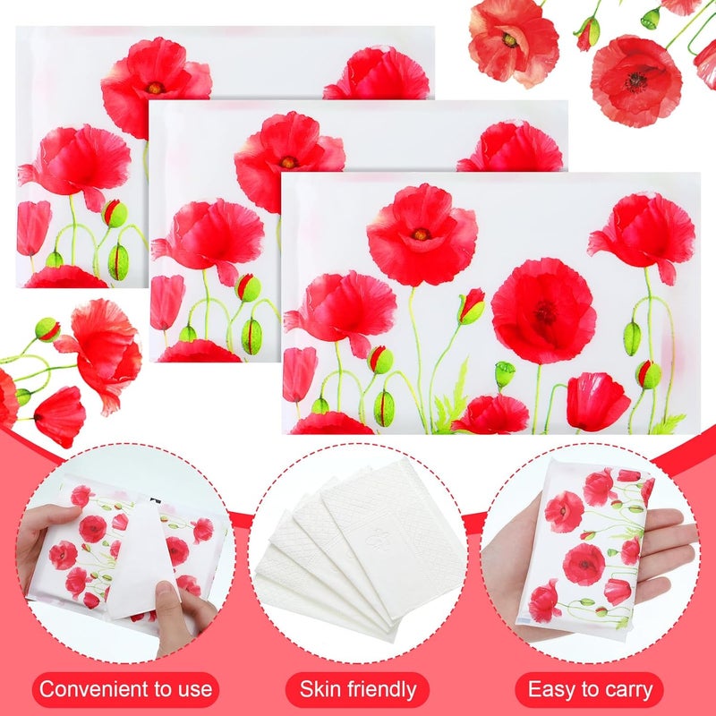 Geyee 50 Packs Tissue Travel Size Facial Paper Napkins Travel Packs Disposable Pocket Tissues for Wedding Guest Traveling School Purse Home Supplies, 500 Sheets 3 Ply(Poppy) - Image 3